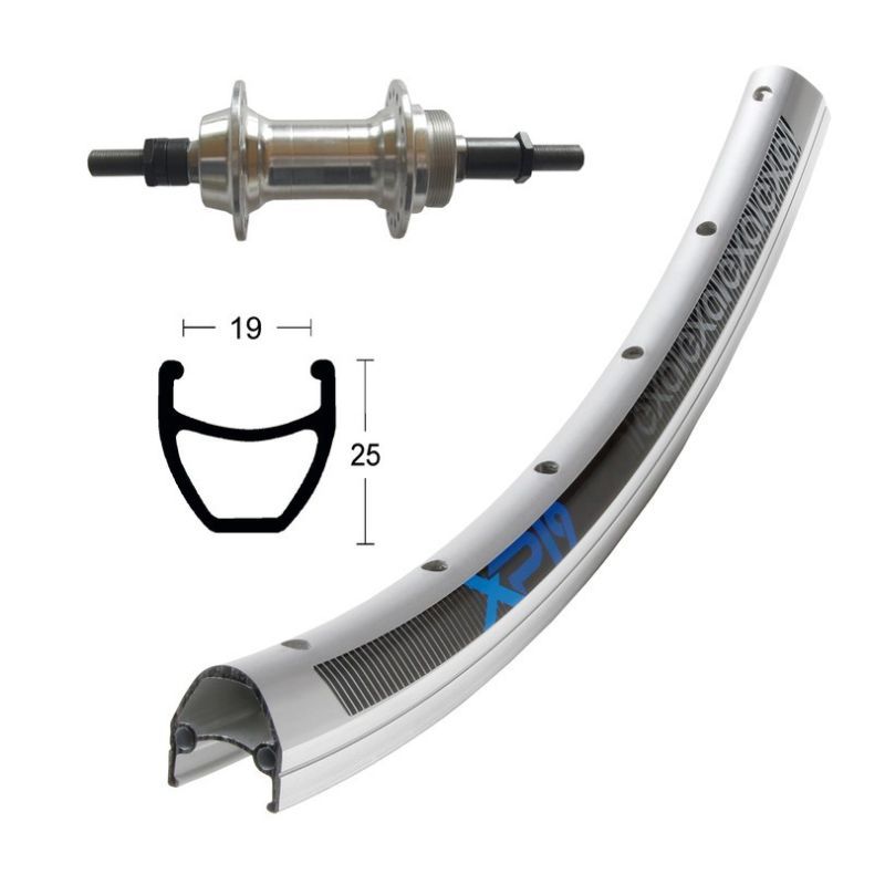 Rueda Trasera Winora Exal XP19 Eje Macizo Tuerca 135mm 6/8v Plata Anodizado